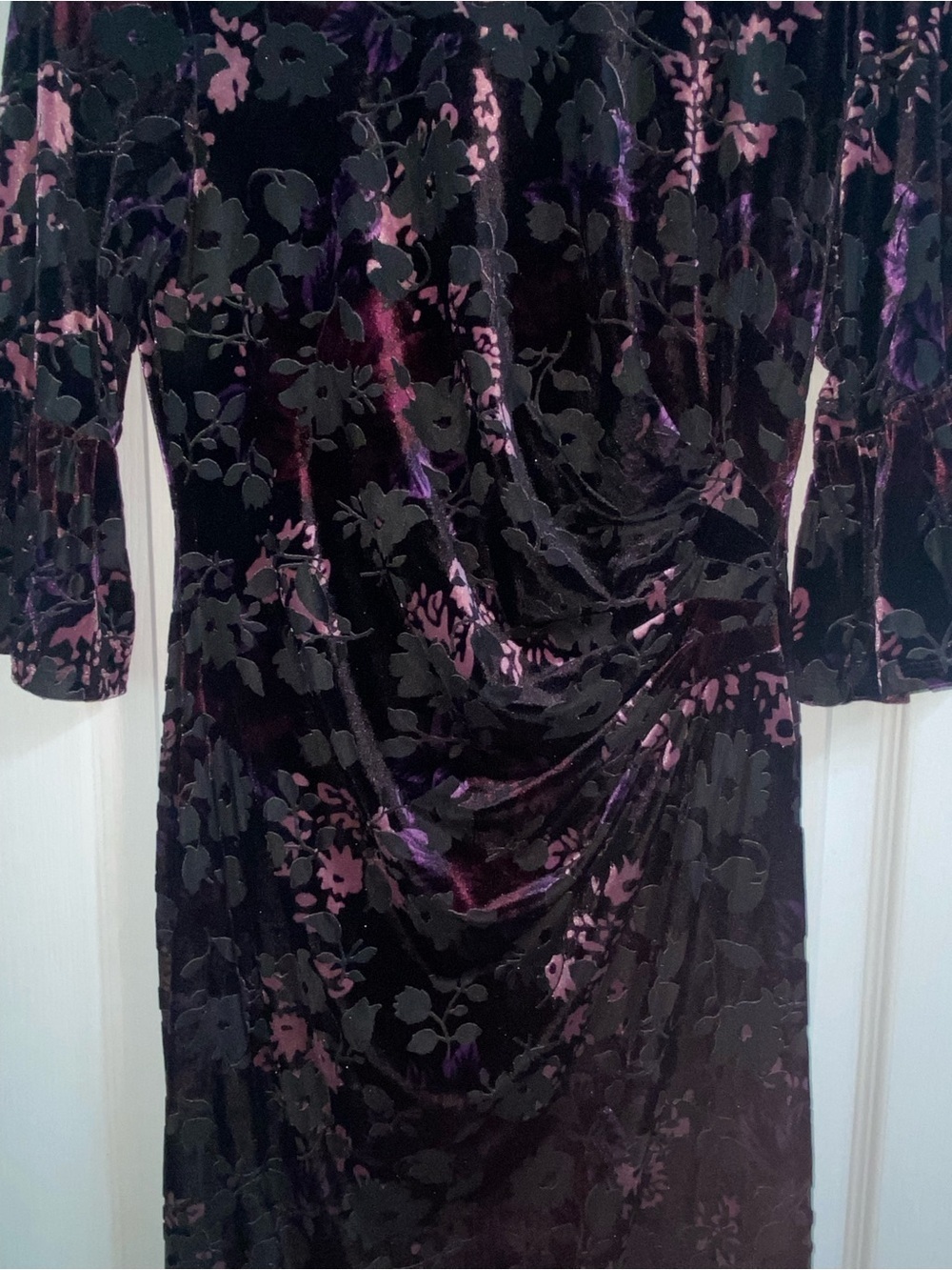 Adrianna Papell Floral Velvet Burnout Ruched Party Sheath Black Purple Dress 6 - Picture 7 of 16